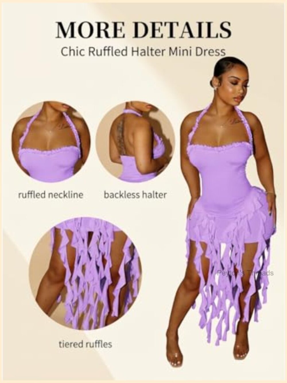 Sexy Halter Neck Sleeveless Ruffle Tassel Bodycon Mini Dress - Picture 6 of 7